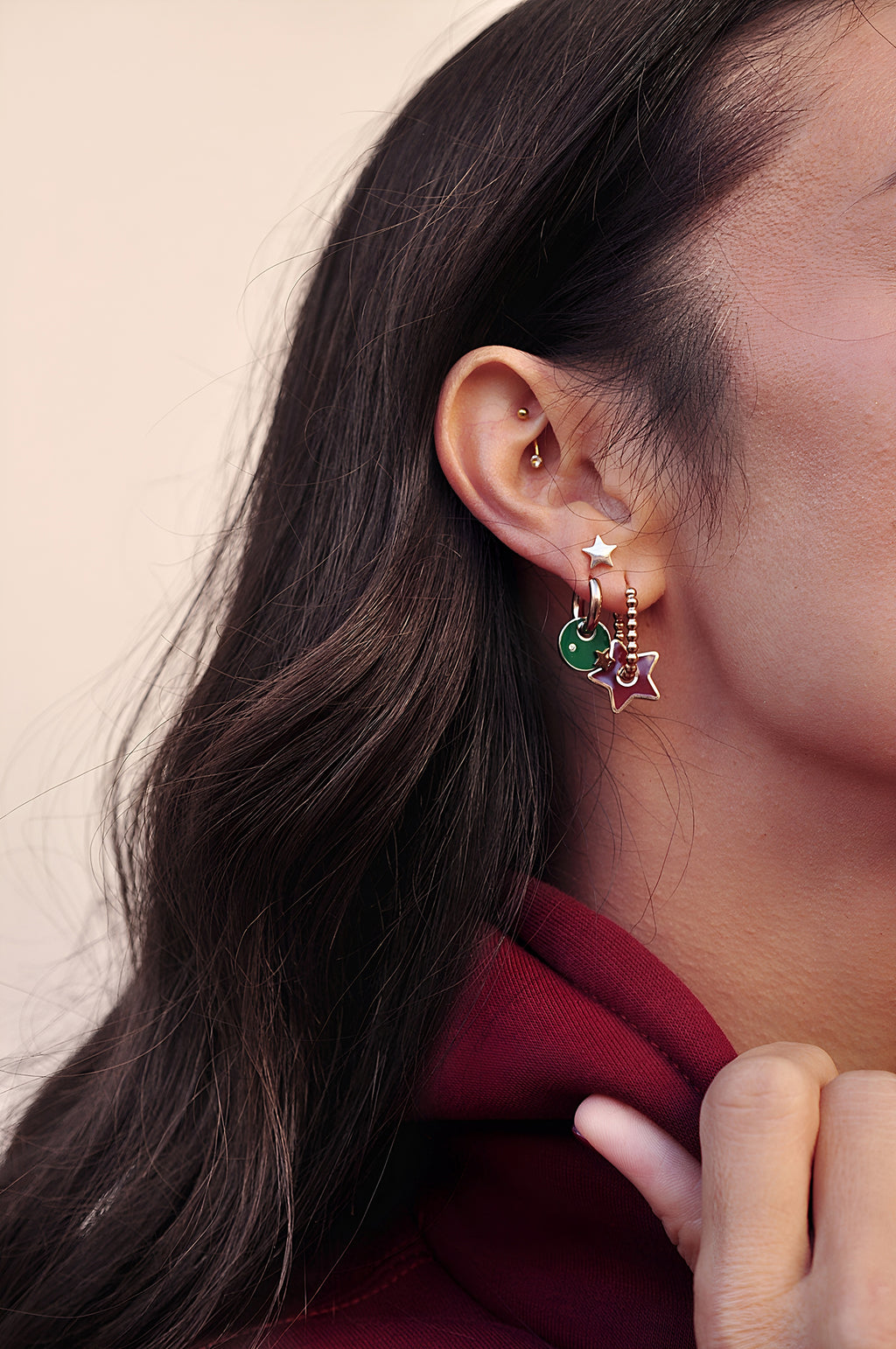 BURGUNDY STAR dot oval hoops / BURGUNDY STAR dot ovalni ringovi