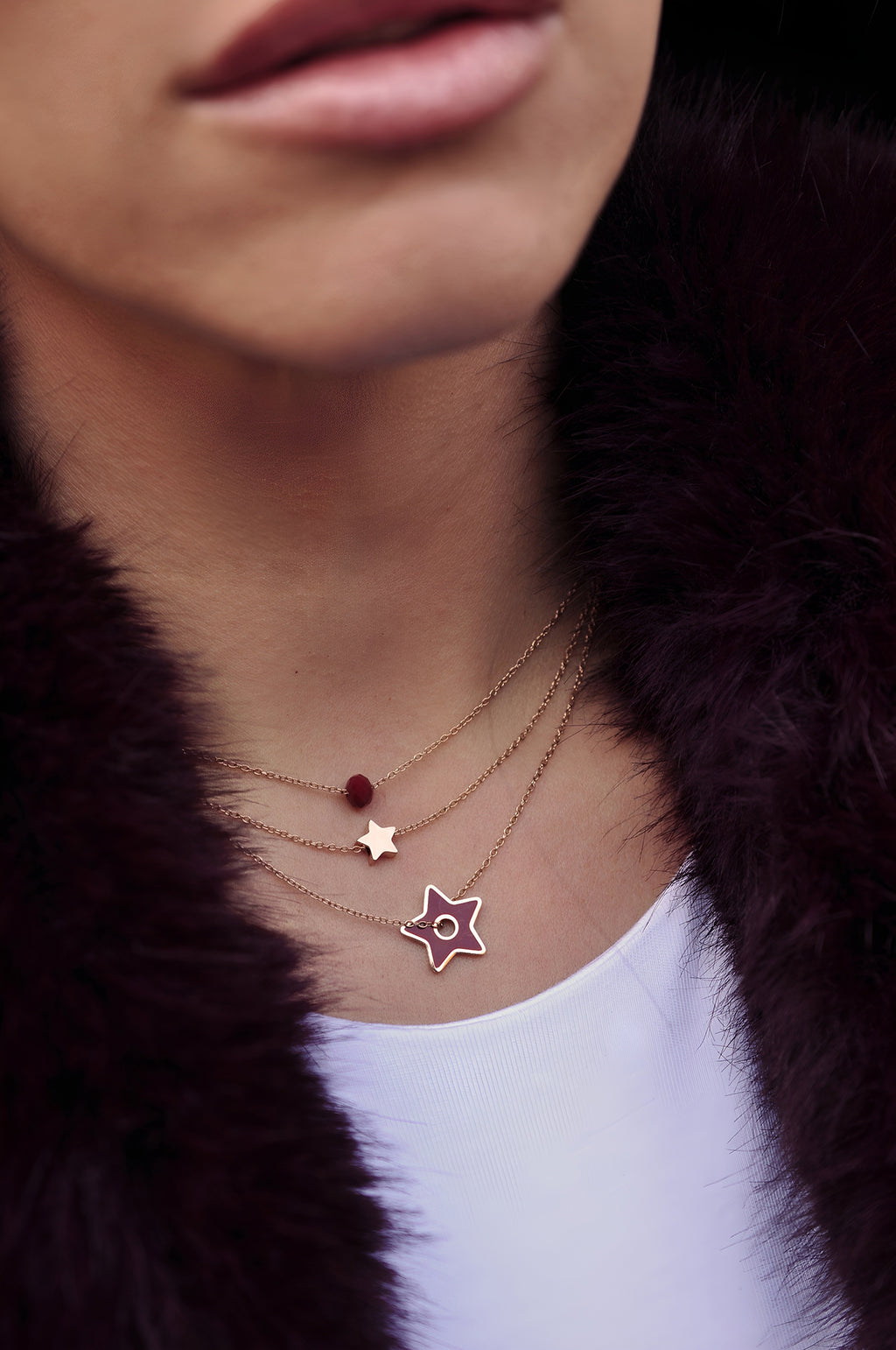 BURGUNDY STAR triple necklace / BURGUNDY STAR trostruka ogrlica