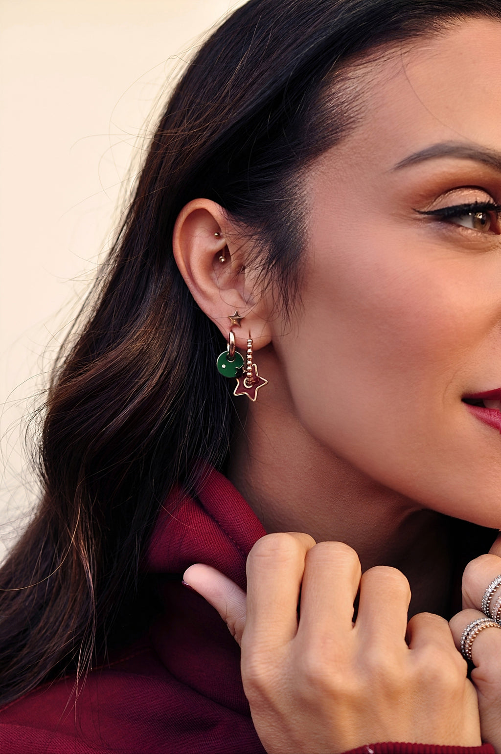 BURGUNDY STAR dot oval hoops / BURGUNDY STAR dot ovalni ringovi