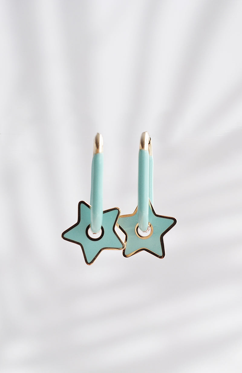 TURQUOISE STAR color oval hoops