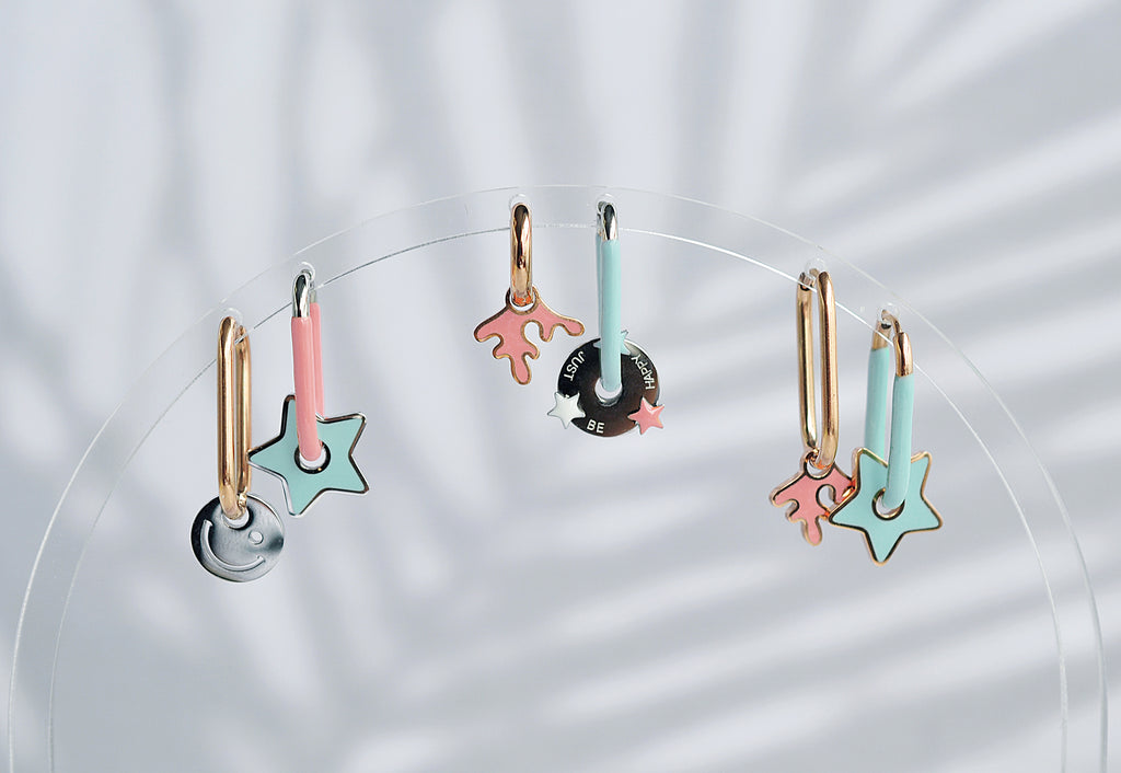 TURQUOISE STAR color oval hoops