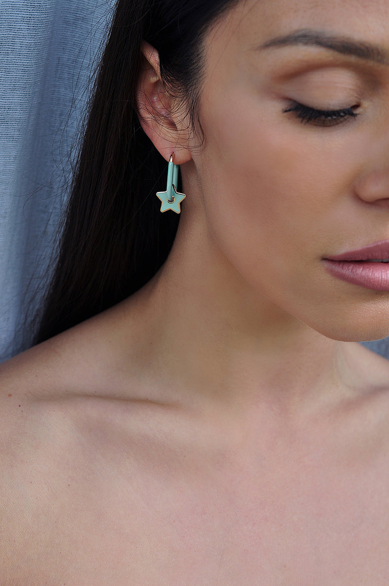 TURQUOISE STAR color oval hoops