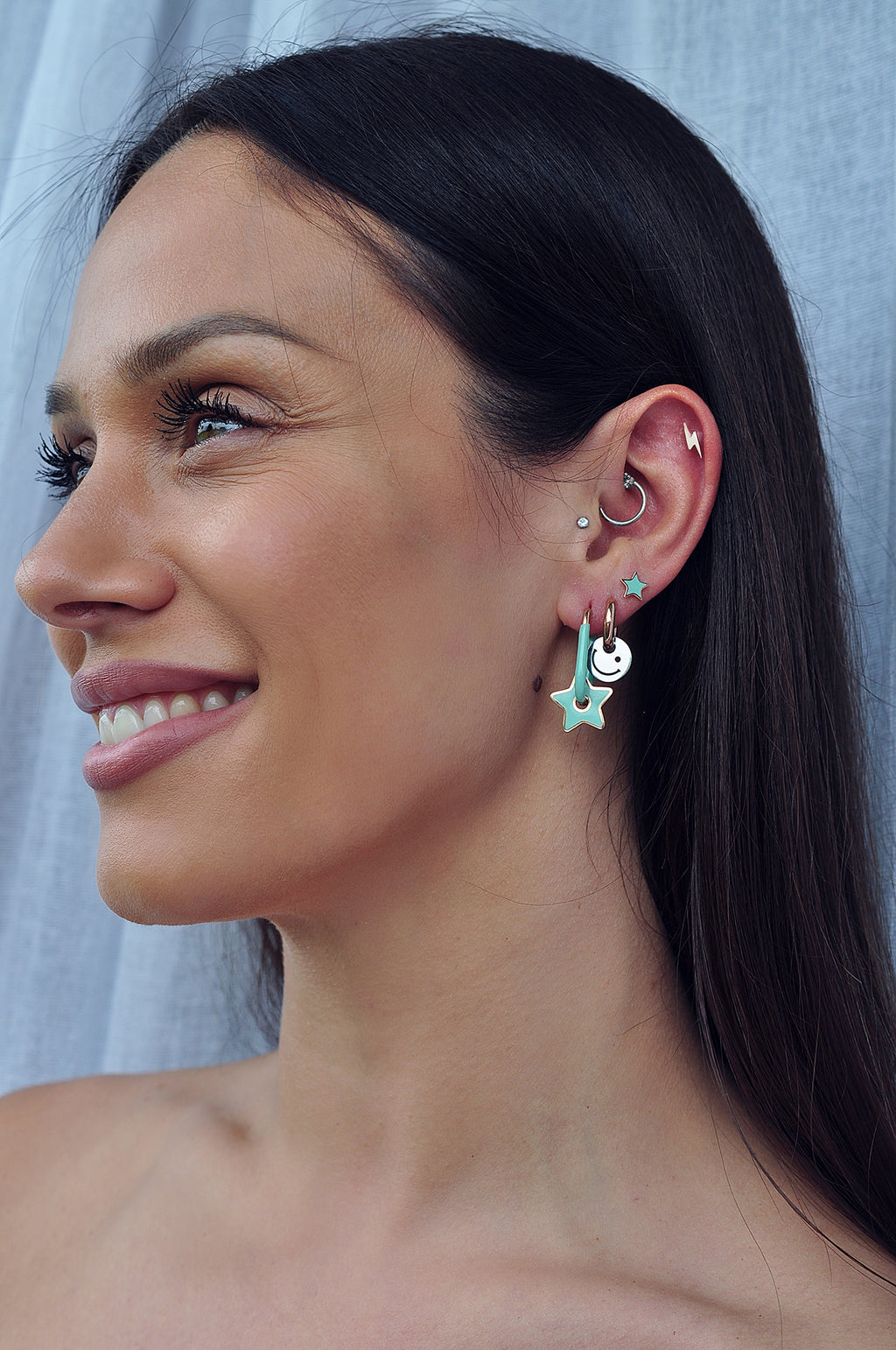 TURQUOISE STAR color oval hoops