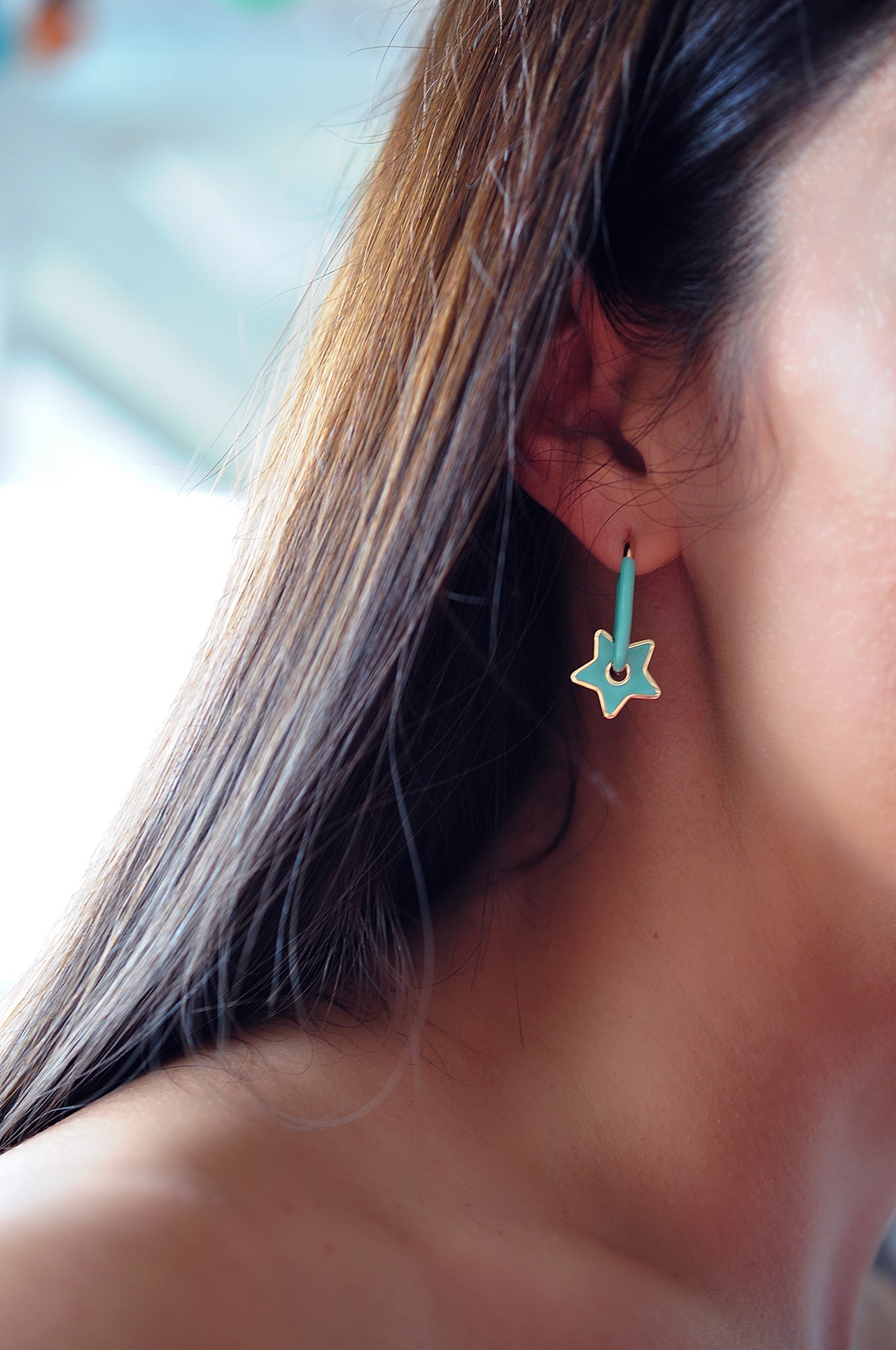 TURQUOISE STAR color oval hoops