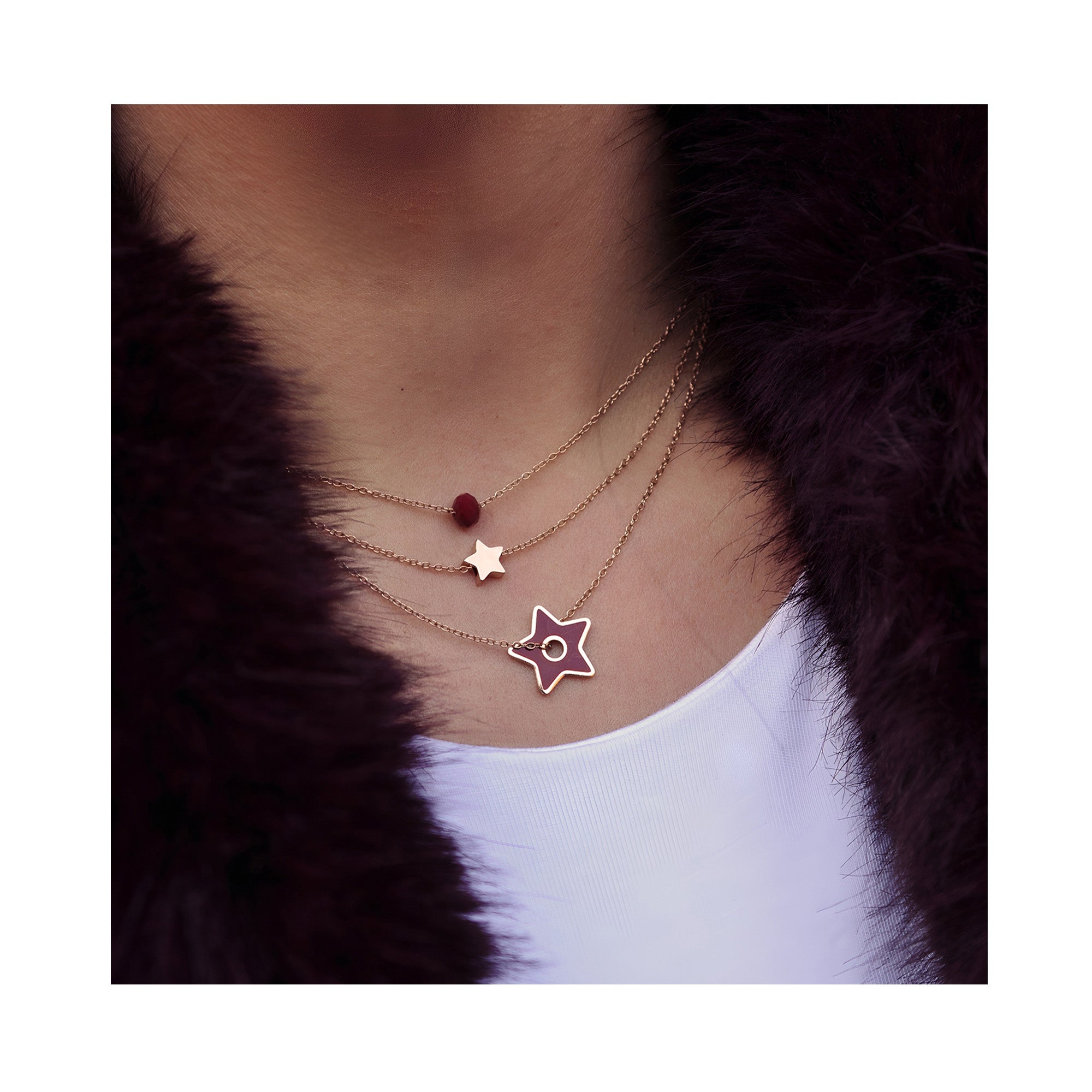 BURGUNDY STAR triple necklace / BURGUNDY STAR trostruka ogrlica