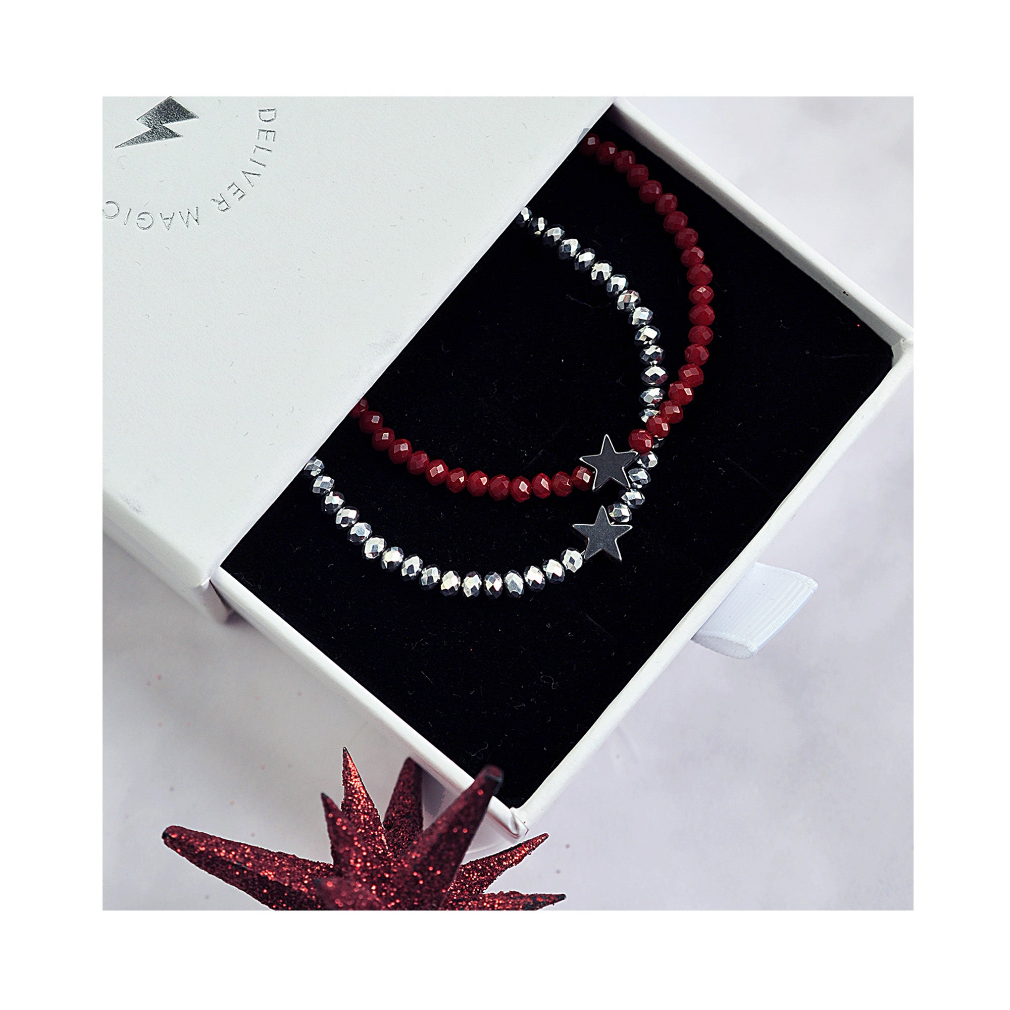 Weihnachtsgeschenkbox rot+silber Magie