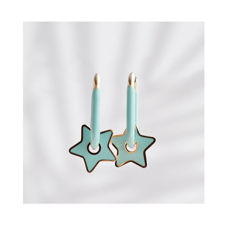 TURQUOISE STAR color oval hoops