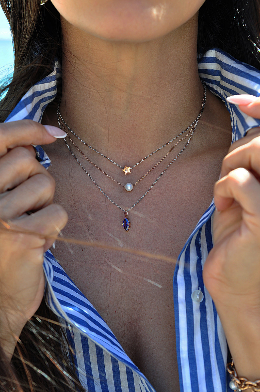 BLUE ROCK triple necklace / BLUE ROCK trostruka ogrlica