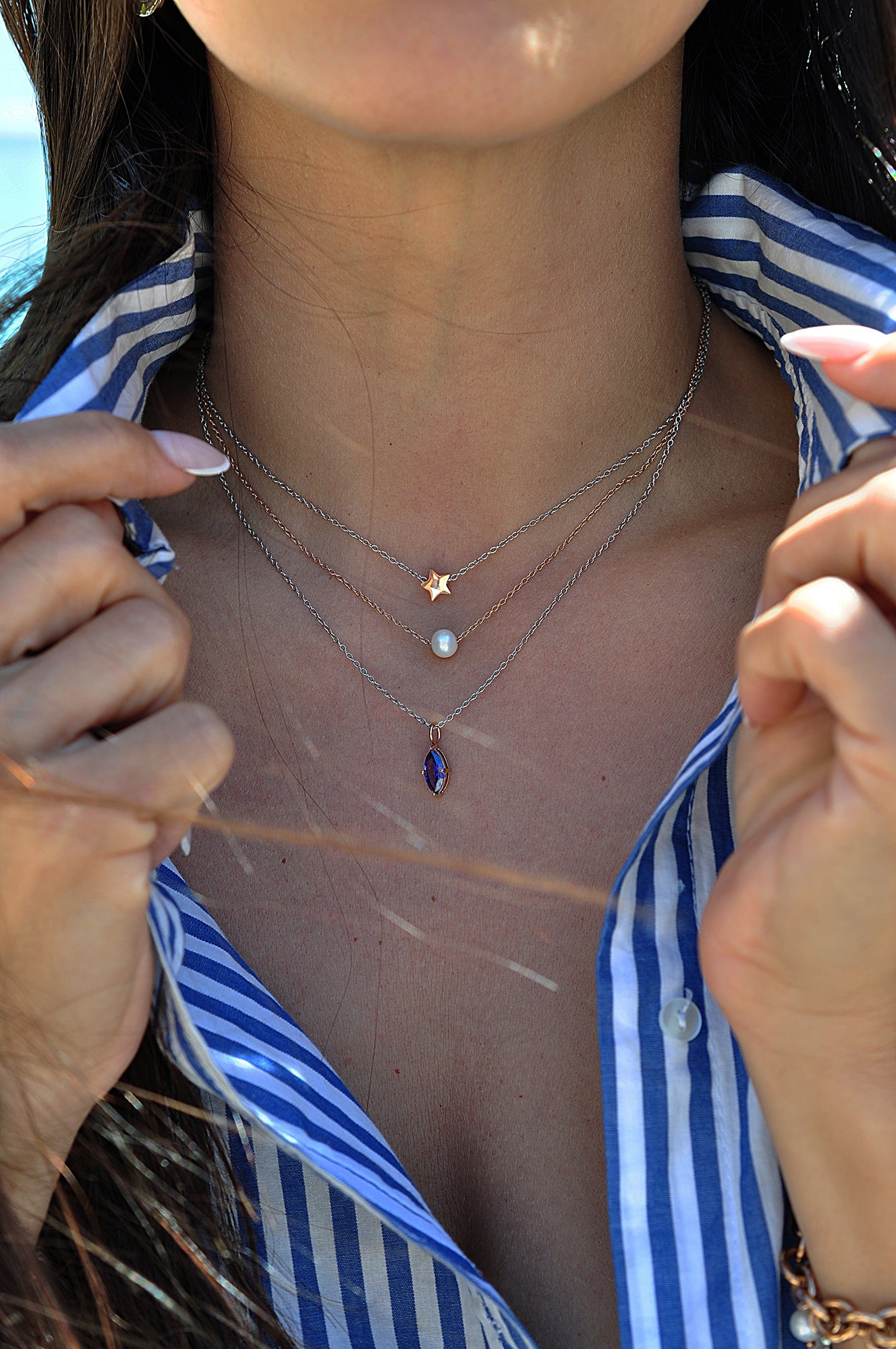 BLUE ROCK triple necklace / BLUE ROCK trostruka ogrlica