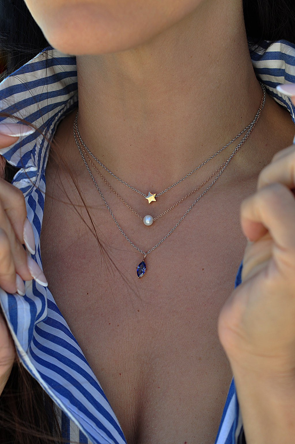 BLUE ROCK triple necklace / BLUE ROCK trostruka ogrlica