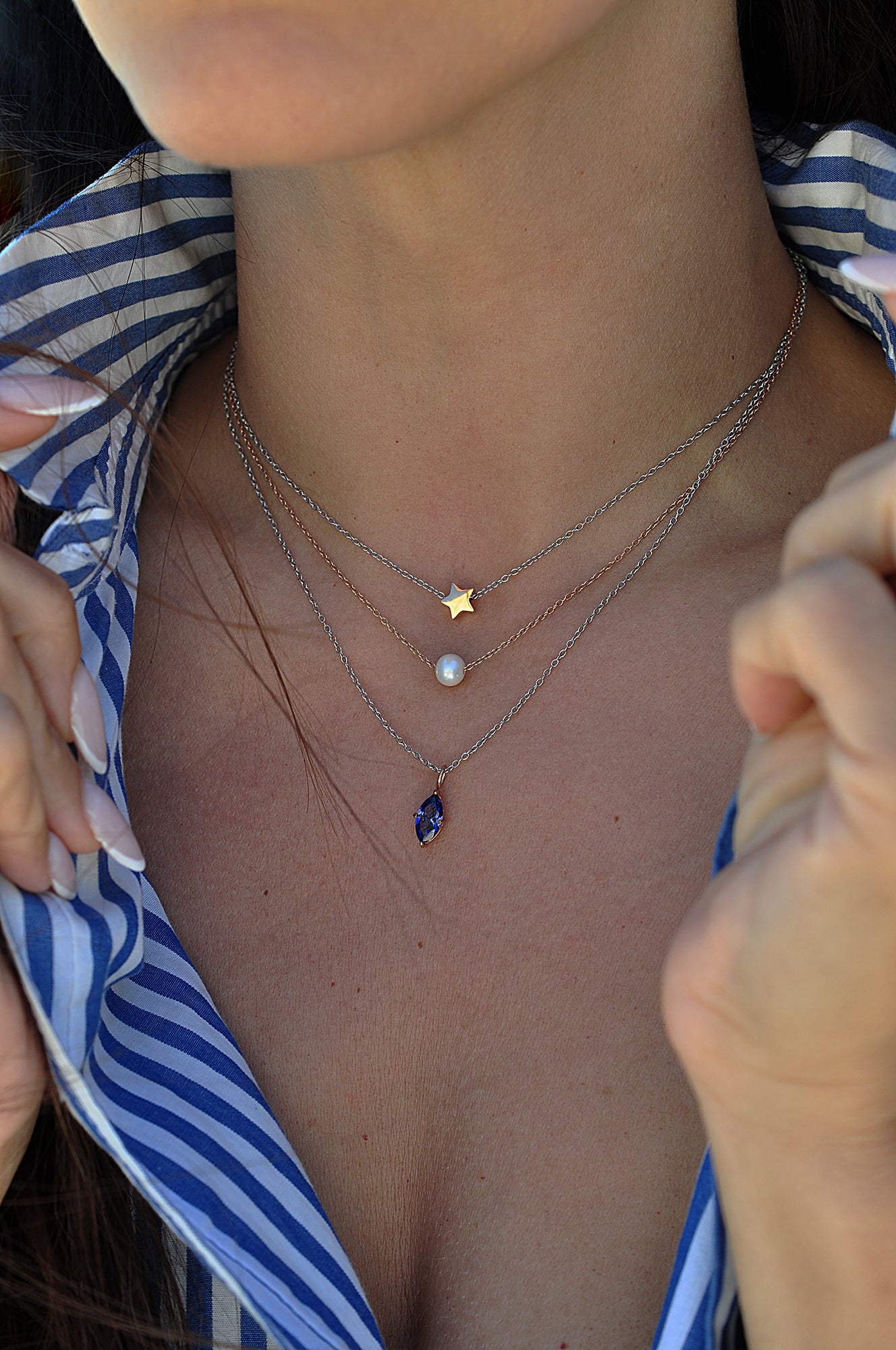 BLUE ROCK triple necklace / BLUE ROCK trostruka ogrlica