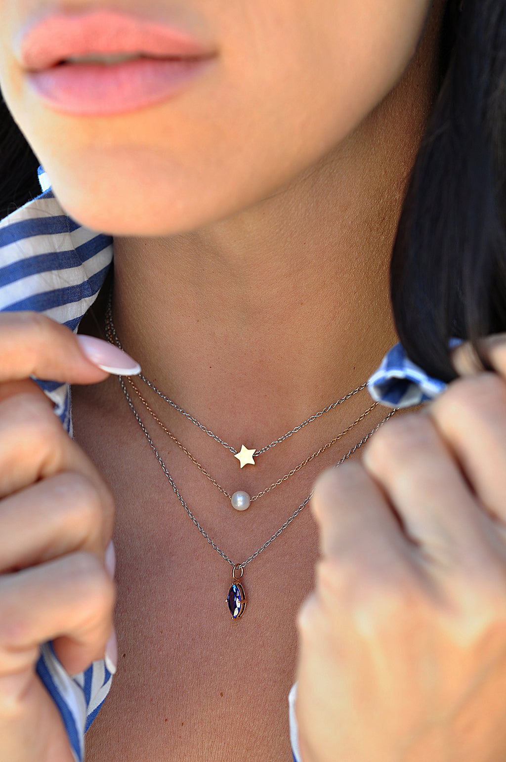 BLUE ROCK triple necklace / BLUE ROCK trostruka ogrlica