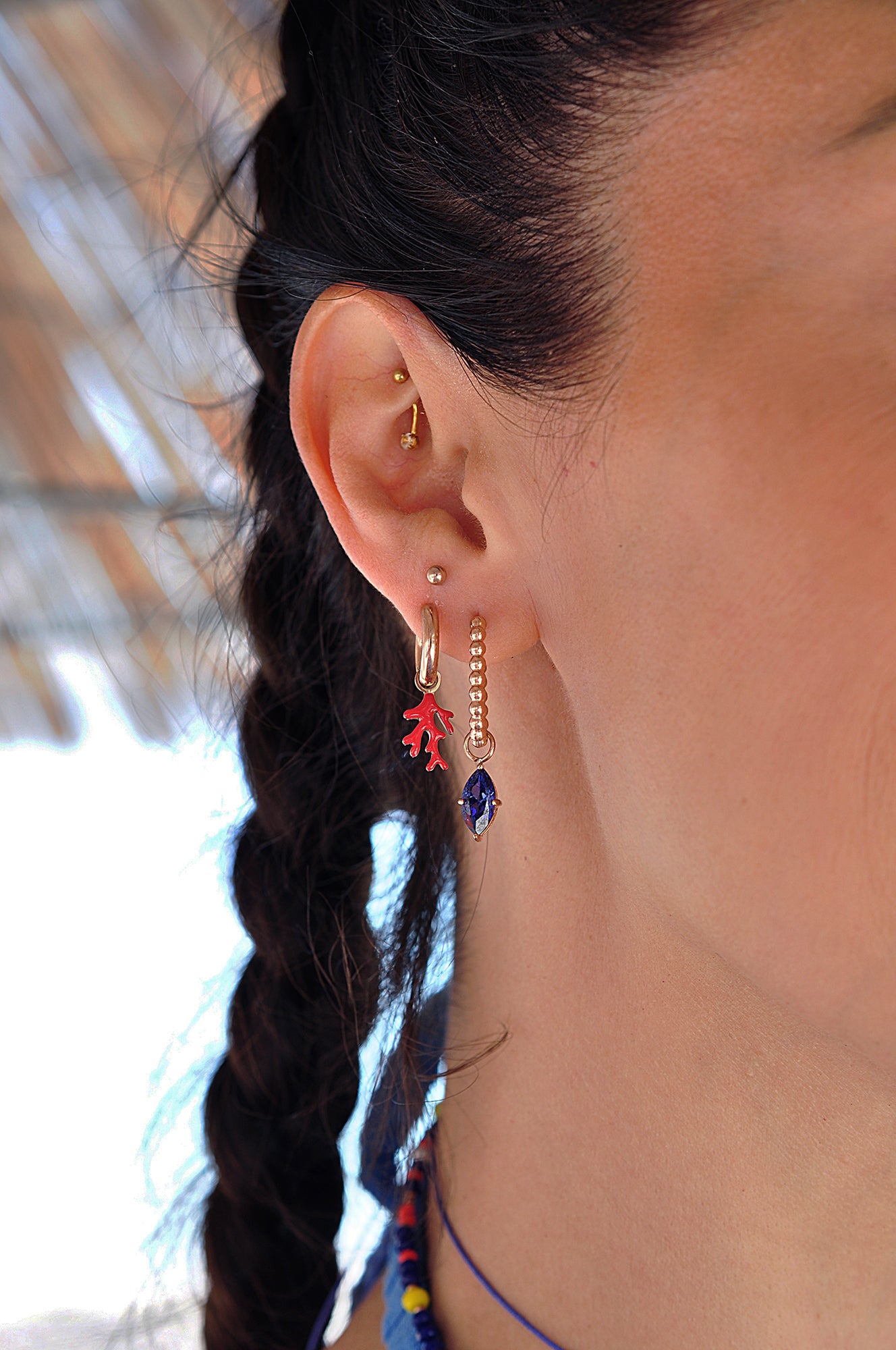 RED CORAL mini hoops / RED CORAL mini ring