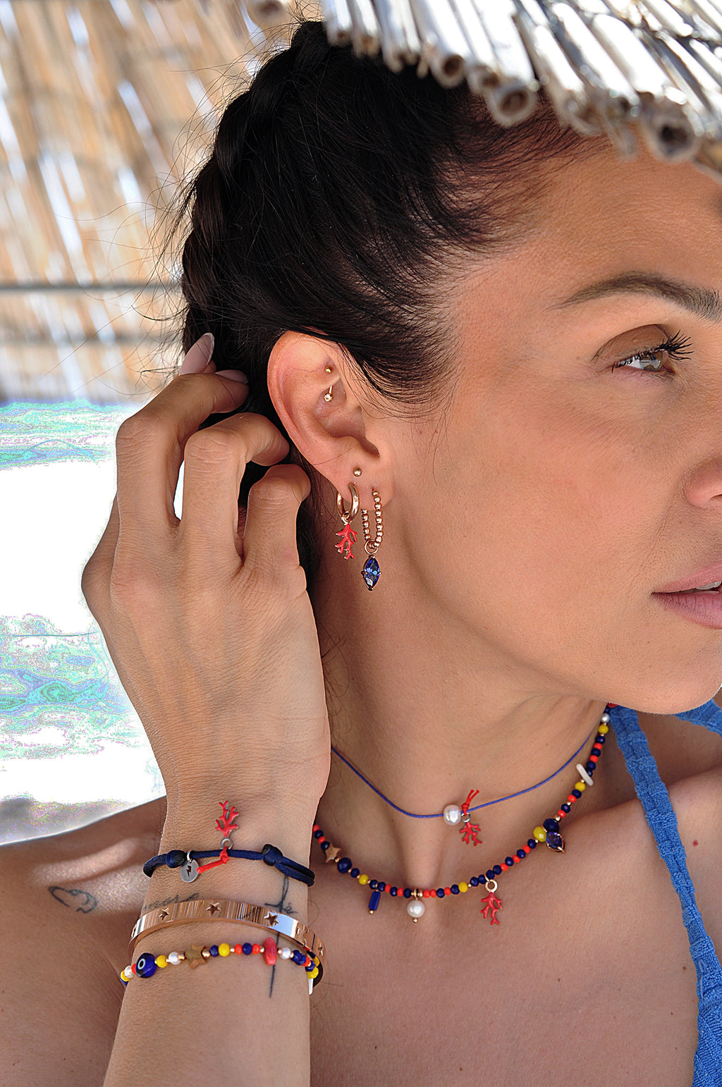 RED CORAL mini hoops / RED CORAL mini ring