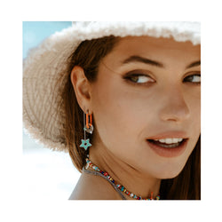 TURQUOISE STAR chain earrings