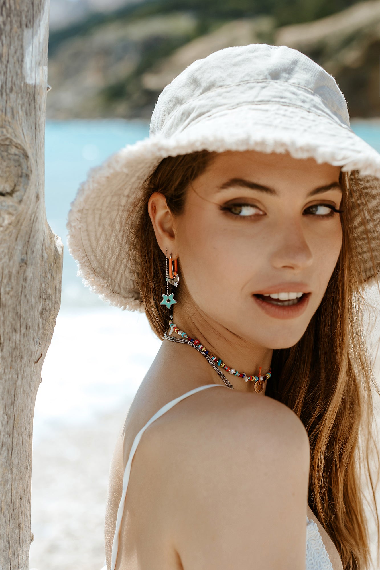 TURQUOISE STAR chain earrings
