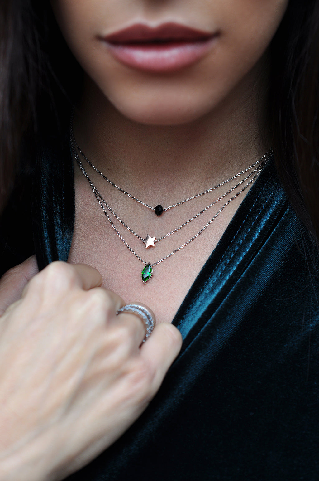 ROCK'N'DOLL zelena trojna ogrlica 