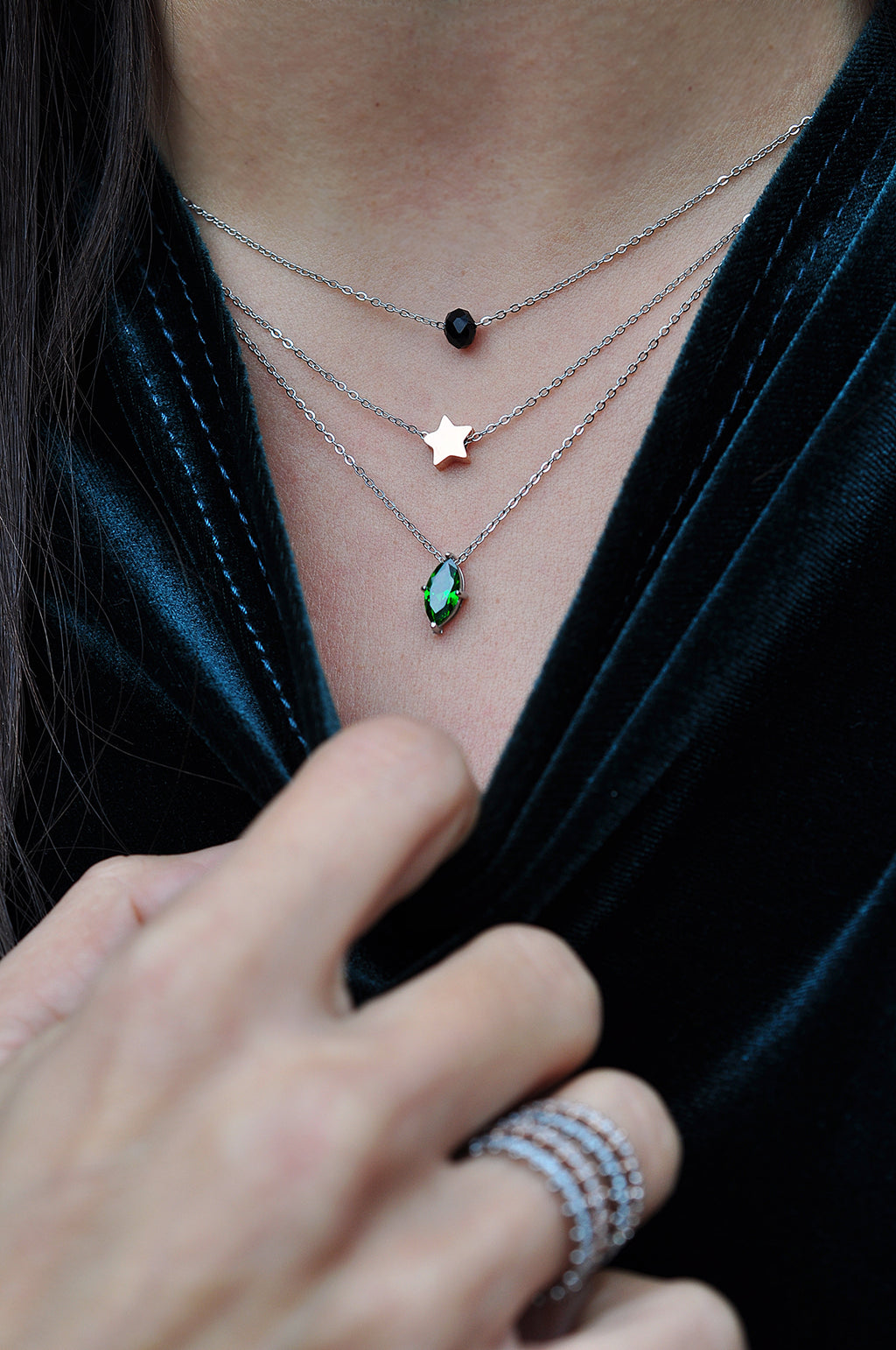 ROCK'N'DOLL zelena trojna ogrlica 