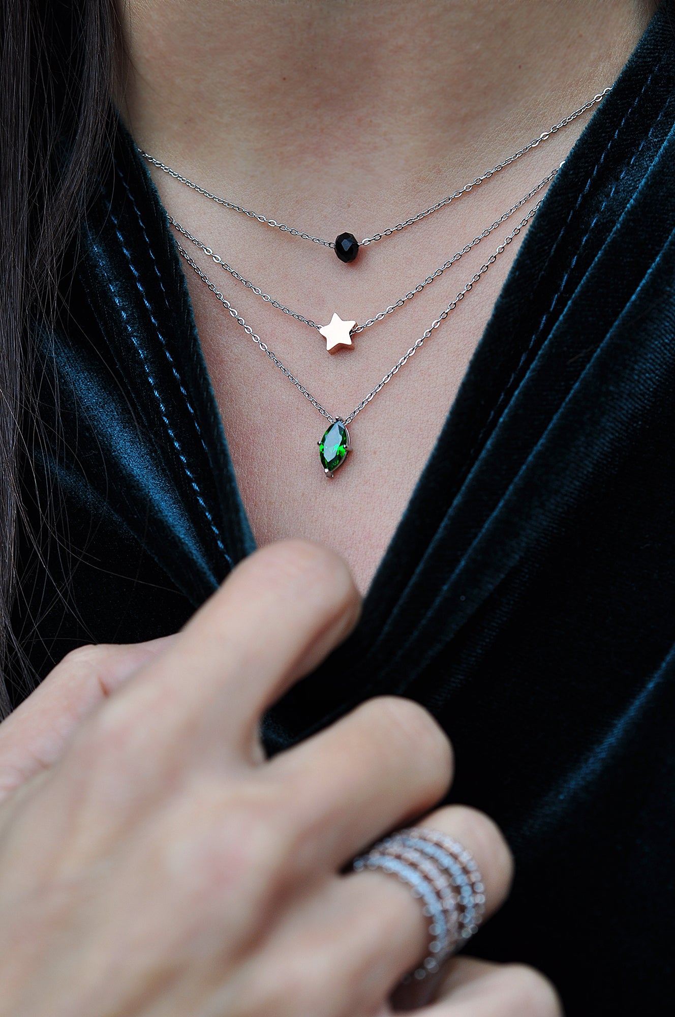 ROCK'N'DOLL zelena trojna ogrlica 