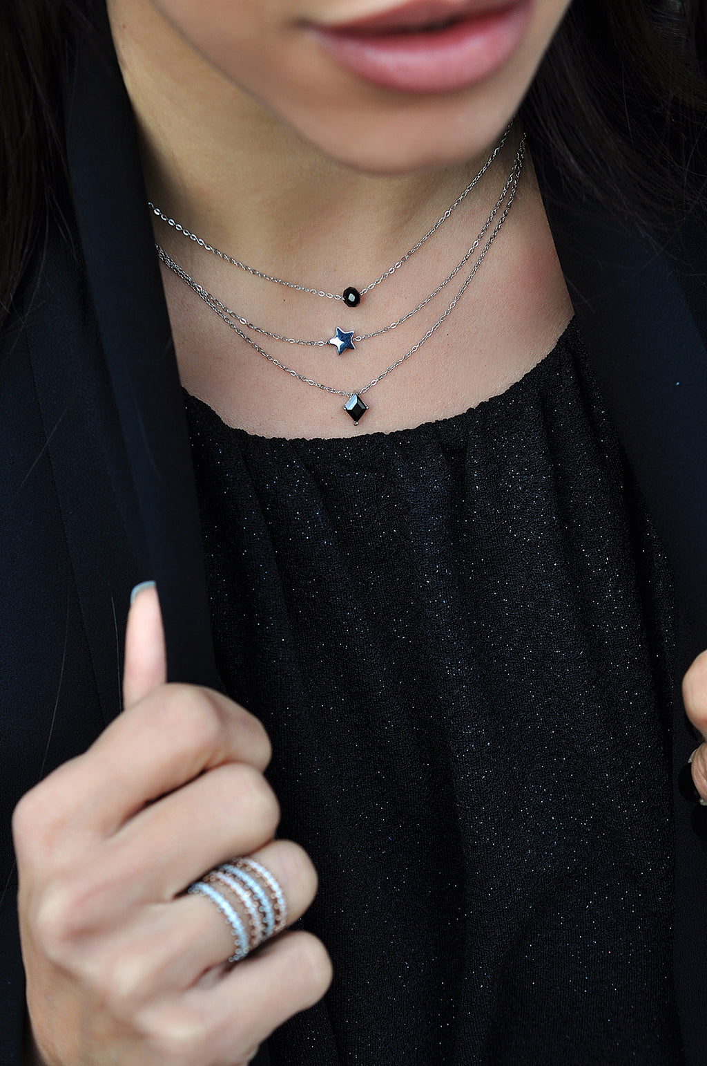 ROCK'N'DOLL black triple necklace