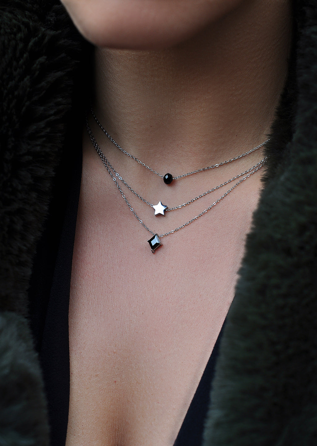 ROCK'N'DOLL black triple necklace