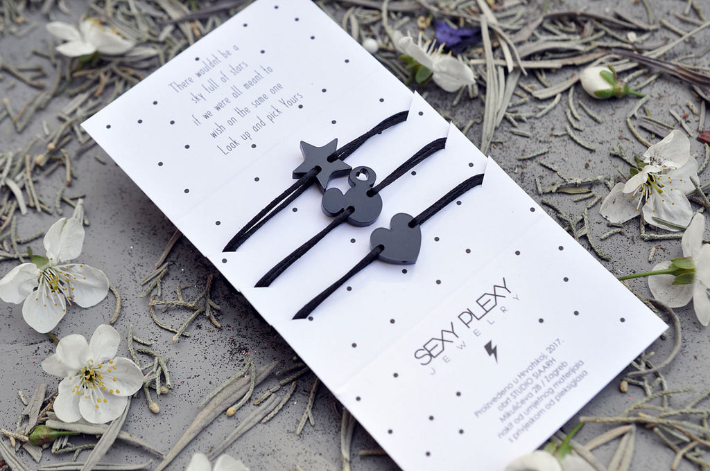 Svilena zapestnica WISH A WISH vsa črna / Svilena narukvica WISH A WISH črna