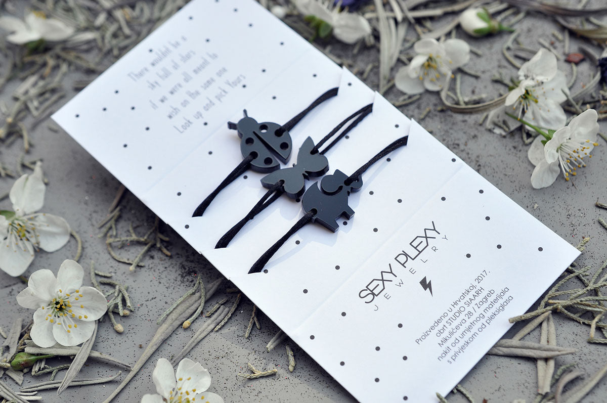 Svilena zapestnica WISH A WISH vsa črna / Svilena narukvica WISH A WISH črna