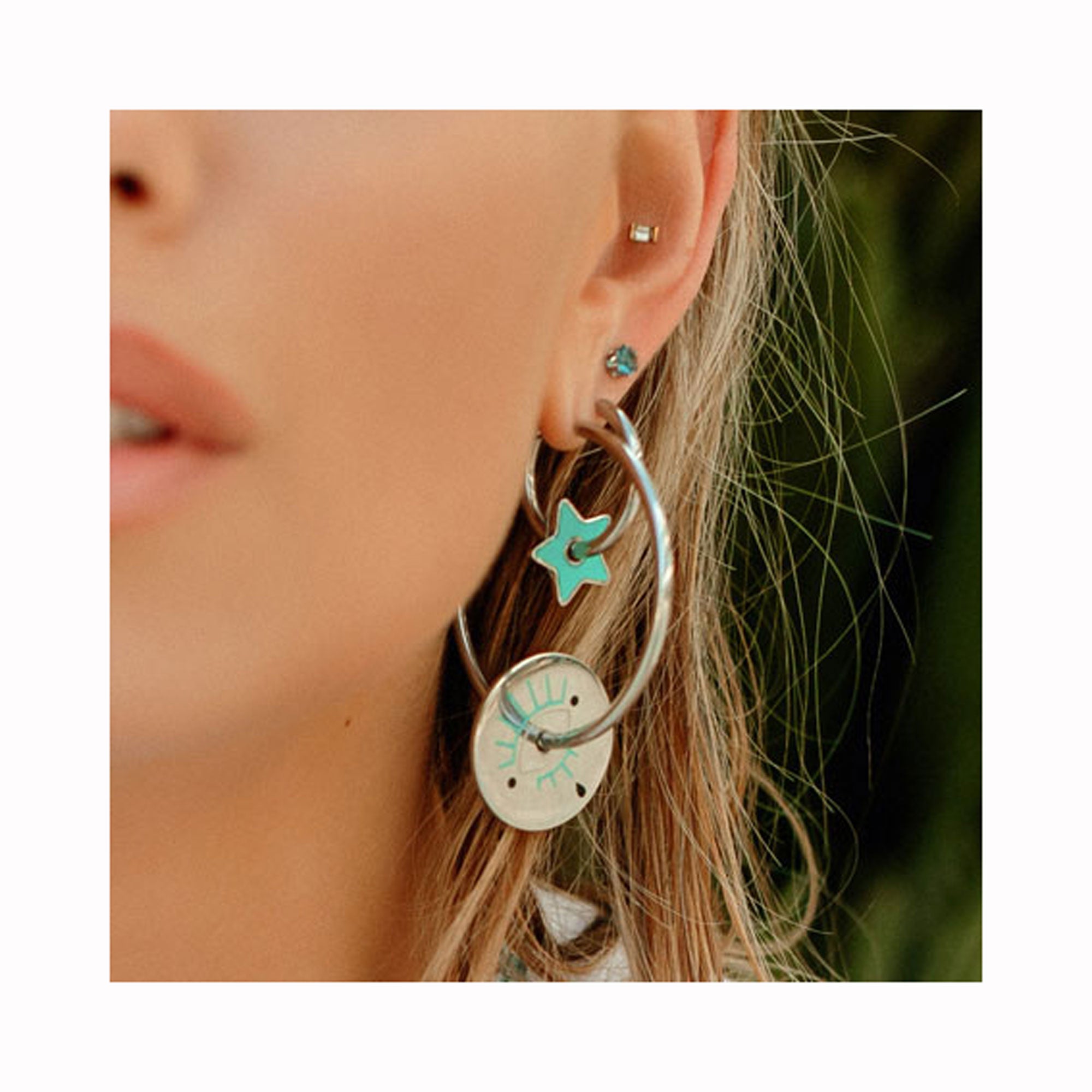 TURQUISE STAR hoop earrings / TURQUISE STAR ring naušnice