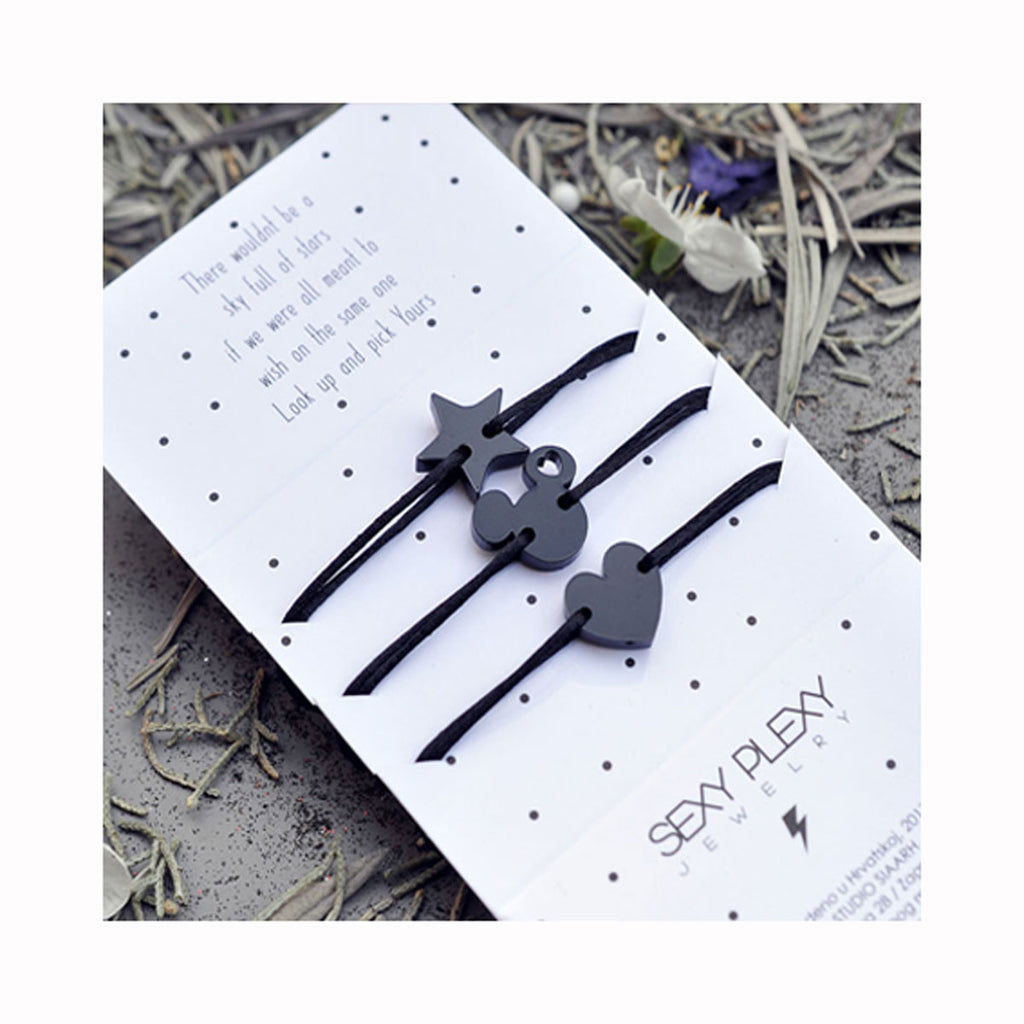 Svilena zapestnica WISH A WISH vsa črna / Svilena narukvica WISH A WISH črna