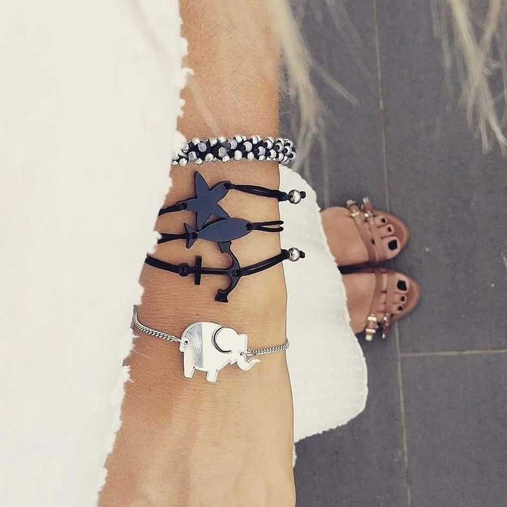 Svilena zapestnica WISH A WISH vsa črna / Svilena narukvica WISH A WISH črna